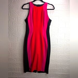 217- Rhinascimento Elegant Red and Pink Colorblock Dress Bodycon